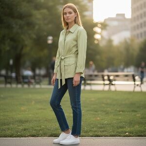 Talbots Spring Green Lightweight Belted Jacket with Roll Up Sleeves Size 14 W